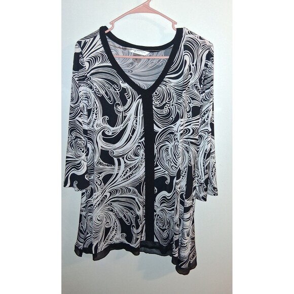Peter Nygard Multicolor Geometric 3/4 Sleeve V-neck Blouse Sz 1X - Picture 1 of 3